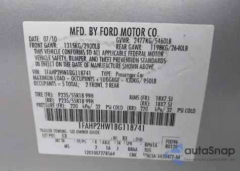 2011 Ford Taurus Sel из США, поврежденный, VIN 1FAHP2HW1BG118741